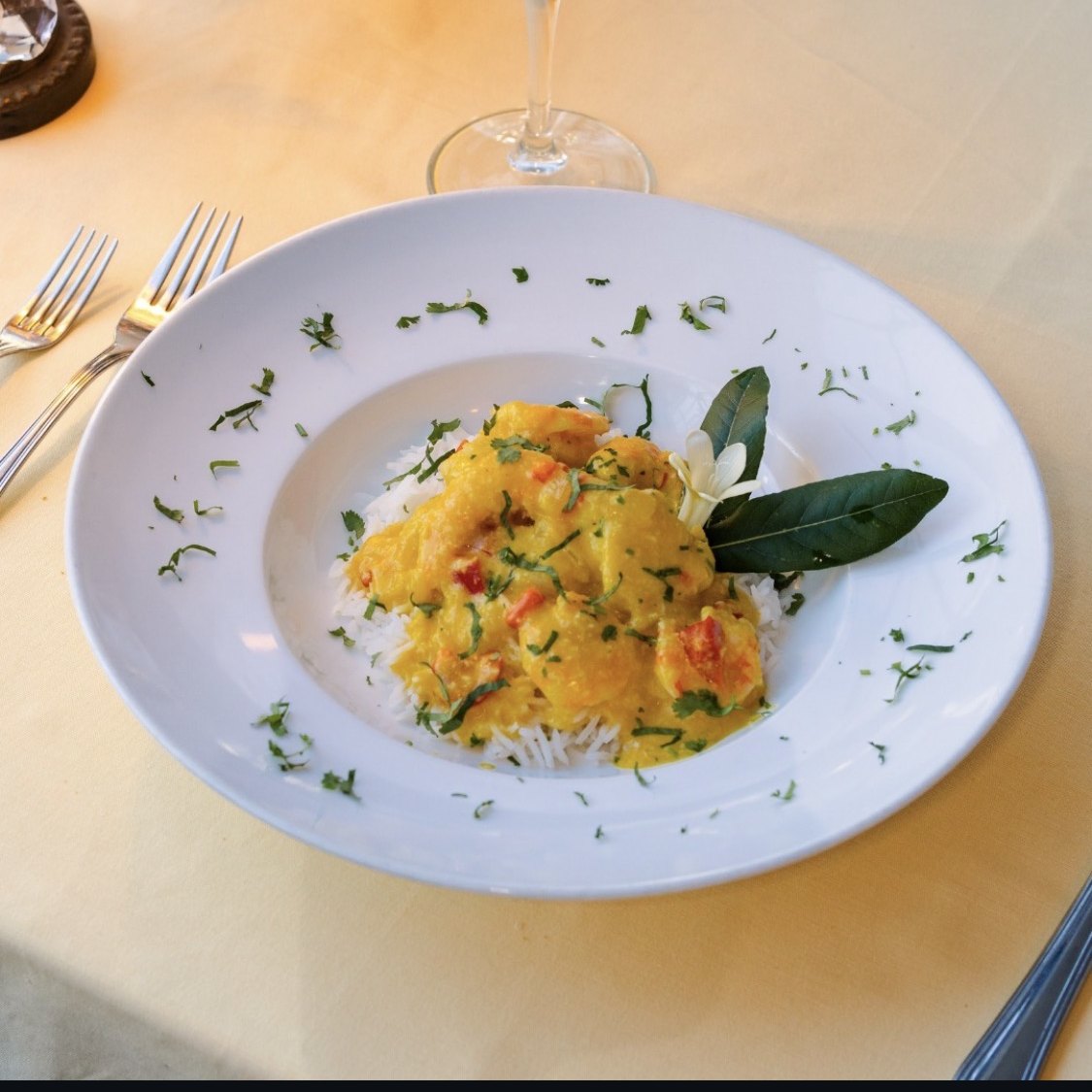 Moqueca de Tamboril, monkfish in coconut sauce with rice